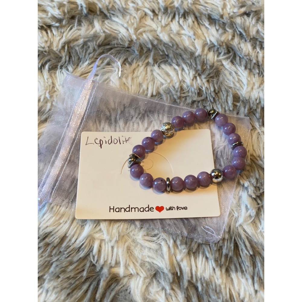 NWT Lepidolite Bracelet Women's Crystal Purple Beaded Handmade Gemstone Jewelry